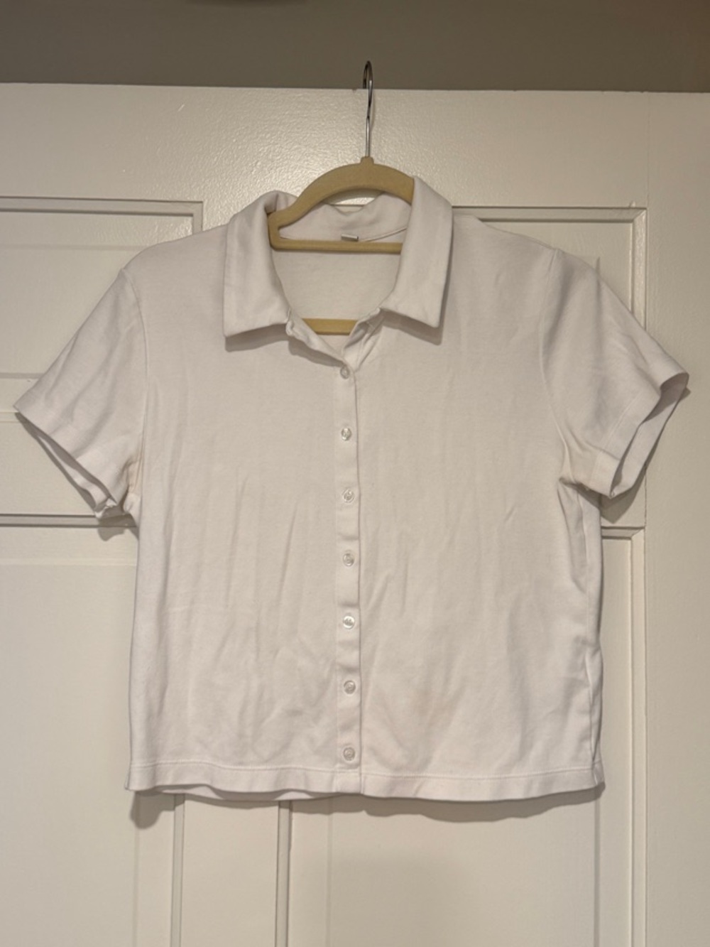 Uniqlo White Short-Sleeve Button-Down Polo Shirt